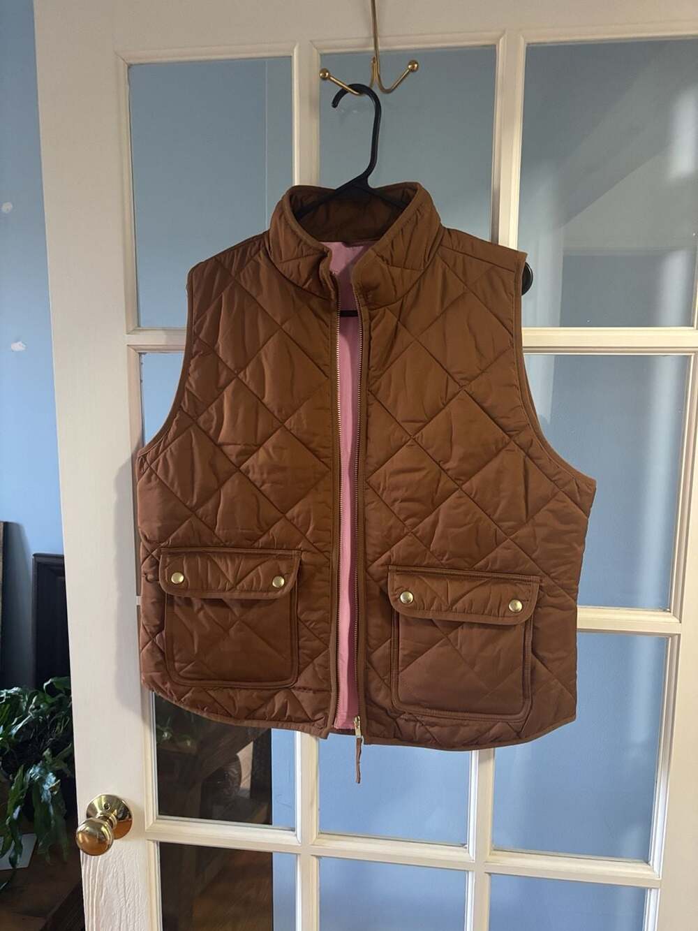 J.Crew Quilted Vest Size L Brown Pink